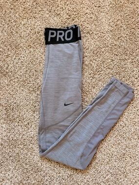 Nike Gray Performance Leggings with Black PRO Waistband